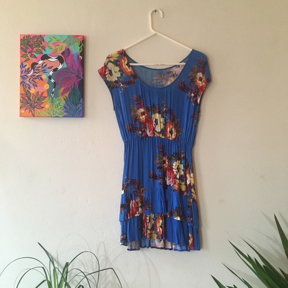 Anthropologie Blue Floral Ruffle Hem Dress - Picture 2 of 8